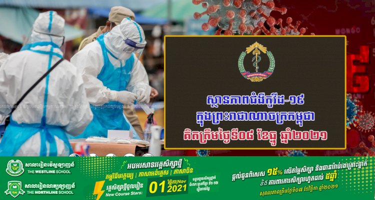 ស្ថានភាពជំងឺកូវីដ-១៩ ក្នុងព្រះរាជាណាចក្រកម្ពុជា សម្រាប់ថ្ងៃទី០៨ ខែធ្នូ ឆ្នាំ២០២១