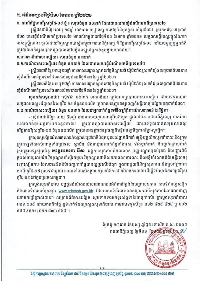 [Covid-19] កម្ពុជា! មានករណីជាសះស្បើយចំនួន ០៣ករណីបន្ថែមទៀត